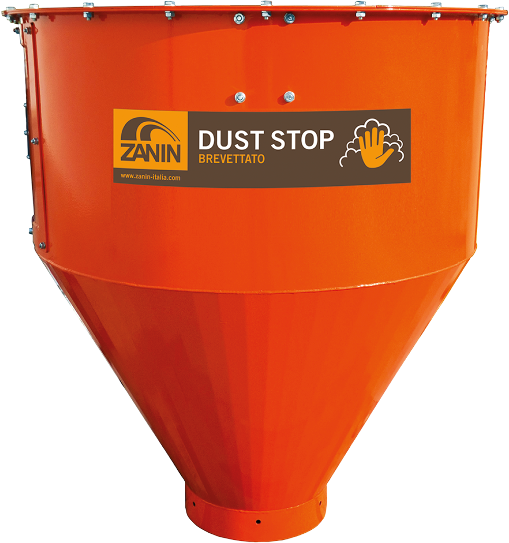 DUST STOP Patented hopper that concentrates and stops dust